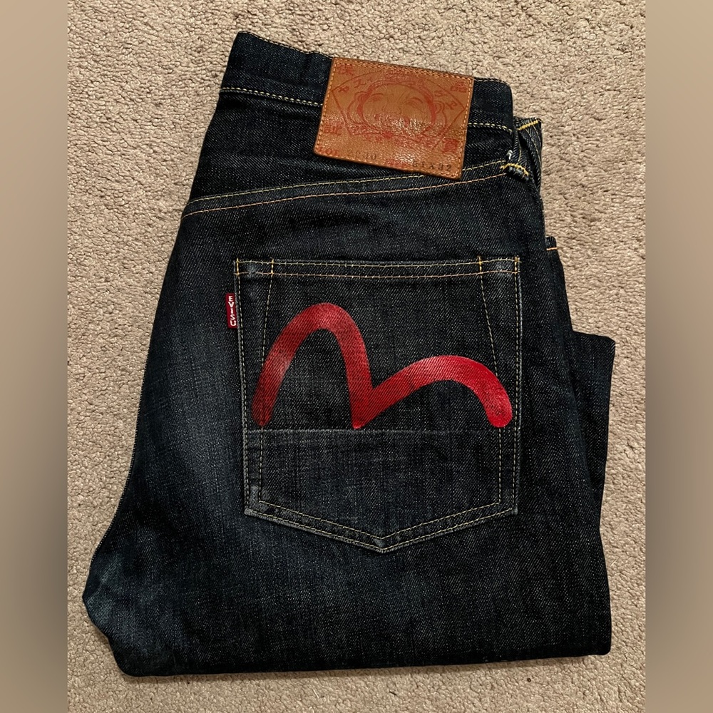 Evisu Button Fly Straight Leg Selvedge Jeans 31x32